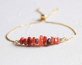 Carnelian bracelet, Gemstone bracelet, raw crystal bracelet, sliding bracelet, Minimalist bracelet, Dainty bracelet, Adjustable bracelet