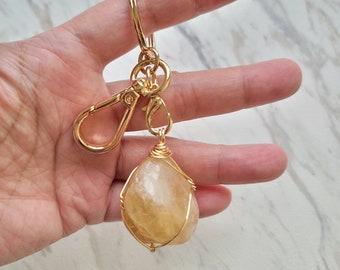 Citrine keychain, gemstone keychain, natural stone keychain, crystal gift, natural crystal keychain, crystal key ring