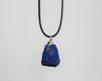 Raw Lapis lazuli Necklace, Men crystal necklace, crystal necklace, gemstone necklace, Men quartz necklace, Men crystal choker, black cord