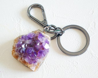 Amethist-sleutelhanger, agatr-sleutelhanger, edelsteensleutelhanger, boho-sleutelhanger, natuursteensleutelhanger, ruw kristal, kristalcadeau, kristalgenezing