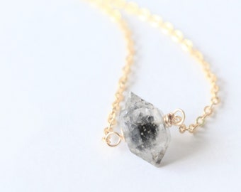 Herkimer diamond  Necklace, Raw crystal necklace, natural crystal necklace, gemstone necklace, raw quartz necklace, 14k gold filled necklace