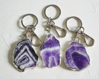 Amethyst Schlüsselanhänger, natürlicher Kristall Schlüsselanhänger, Edelstein Schlüsselanhänger, Heilung Schlüsselanhänger, Naturstein Schlüsselanhänger, Kristallgeschenk, roher Amethyst