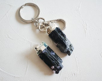 Black tourmaline keychain, druzy crystal keychain, gemstone keychain, boho keychain, natural stone keychain, crystal gift, crystal healing