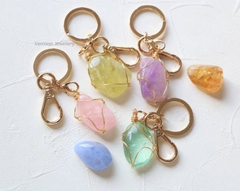 Crystal keychain, gemstone keychain, boho keychain, natural stone keychain, crystal gift, natural crystal keychain, crystal key ring