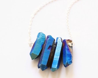 Titanium quartz Necklace, Raw crystal necklace, blue crystal necklace, gemstone necklace, raw quartz necklace, crystal choker gold filled