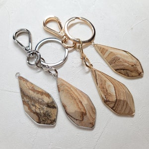 Picture jasper keychain, druzy crystal keychain, gemstone keychain, boho keychain, natural stone keychain, crystal gift, crystal healing