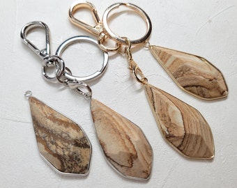 Picture jasper keychain, druzy crystal keychain, gemstone keychain, boho keychain, natural stone keychain, crystal gift, crystal healing