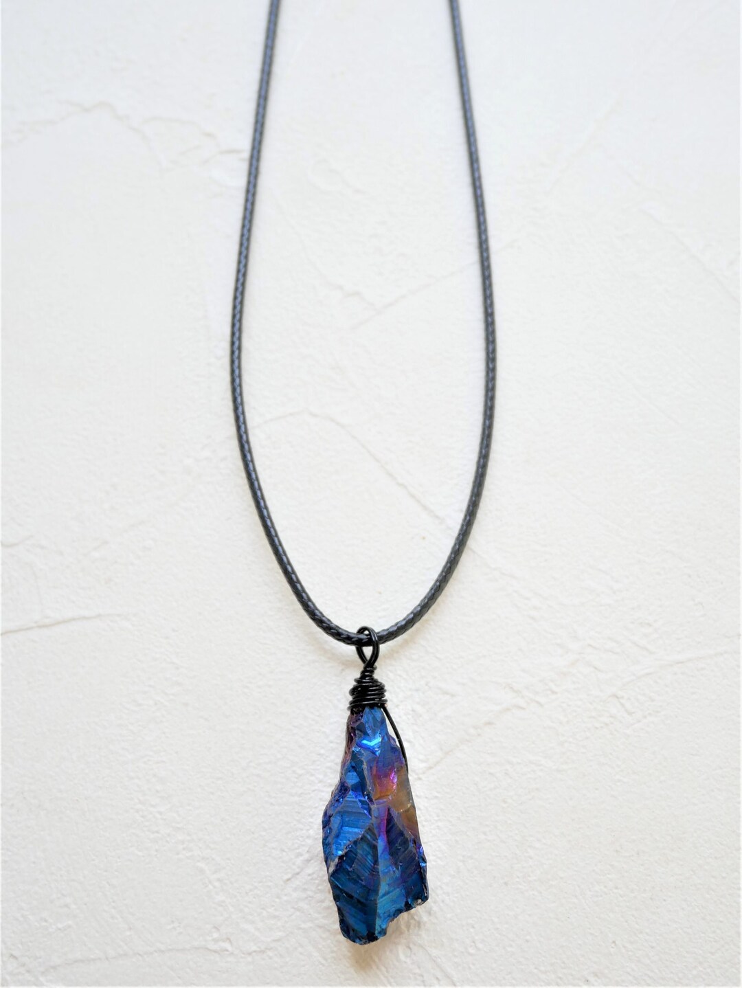 Blue Titanium Quartz Necklace, Crystal Cord Necklace, Natural Crystal Necklace, Gemstone