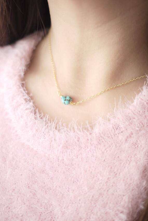 Tiny Turquoise Necklace, raw crystal necklace, gold crystal necklace, gemstone necklace, raw stone necklace, natural stone necklace