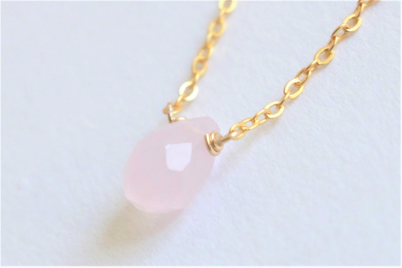 rose quartz droplet necklace crystal necklace quartz necklace gemstone necklace Tiny rose quartz Necklace natural crystal necklace