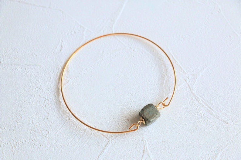 Pyrite bracelet, crystal bracelet, bridesmaid gift, quartz bracelet, thin gold bracelet, simple gold cuff bracelet, Stone bracelet image 2