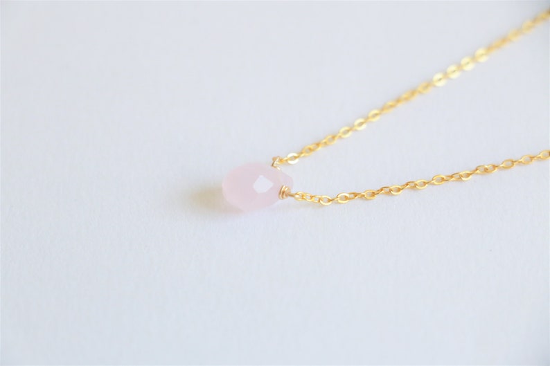 rose quartz droplet necklace crystal necklace quartz necklace gemstone necklace Tiny rose quartz Necklace natural crystal necklace