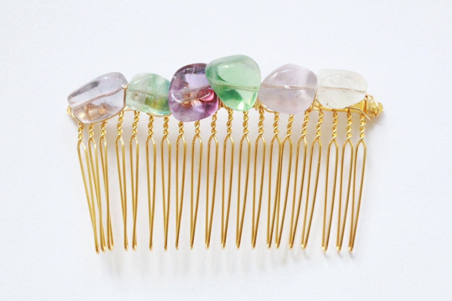 Rainbow Fluorite Hair Comb Crystal Hair Comb Gemstone Hair Etsy