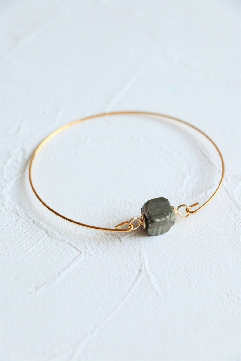Pyrite bracelet, crystal bracelet, bridesmaid gift, quartz bracelet, thin gold bracelet, simple gold cuff bracelet, Stone bracelet image 3