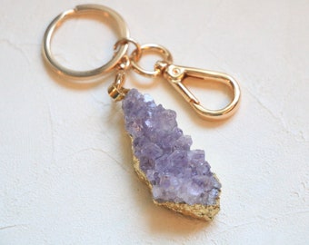 Amethyst keychain, crystal keychain, gemstone keychain, boho keychain, natural stone keychain, raw crystal, crystal gift, crystal healing
