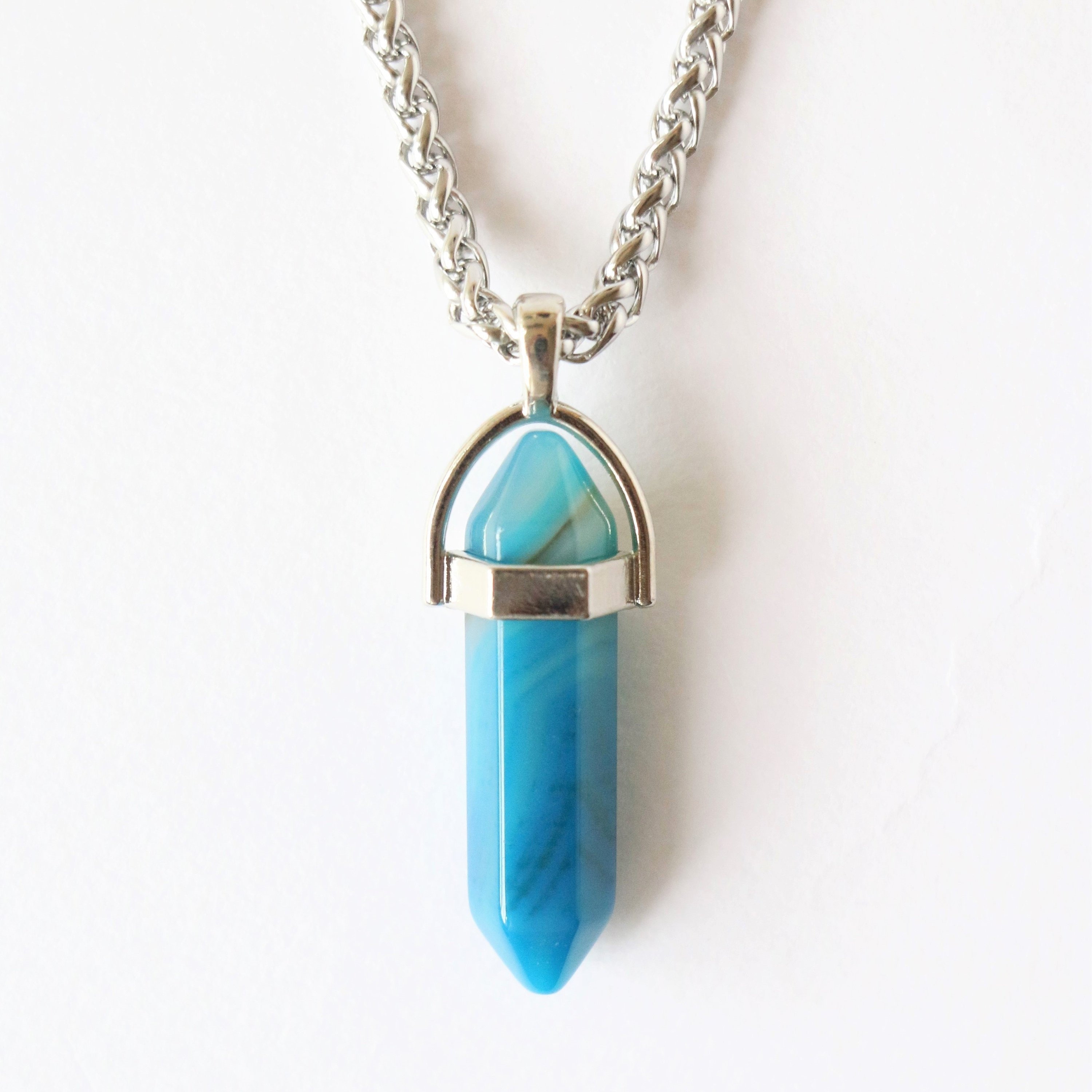 アクセサリー S'YTE W-TASSEL CHAIN AGATE NECKLACE Blue Agate Necklace, Men Crystal Jewelry, Crystal Necklace