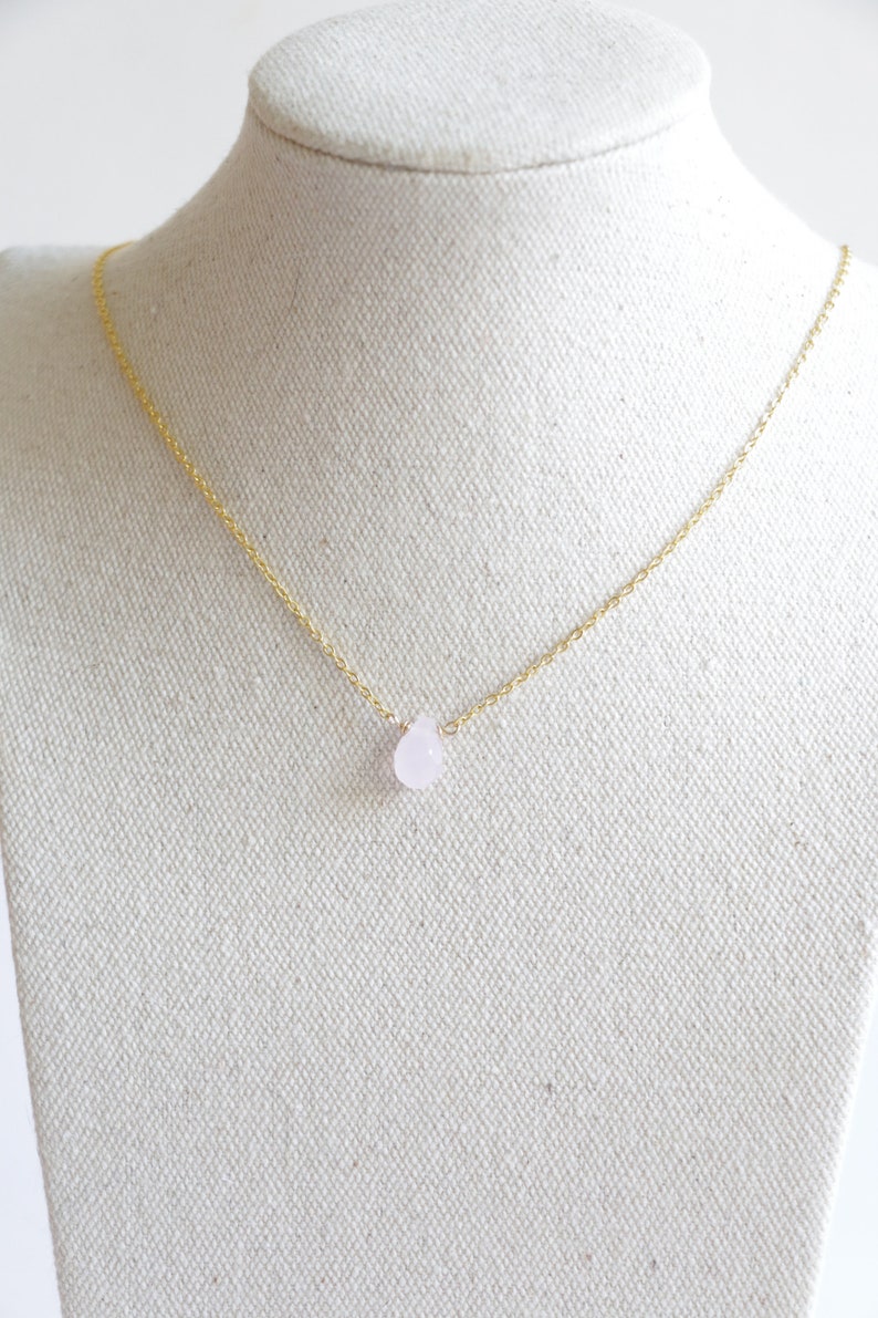 rose quartz droplet necklace crystal necklace quartz necklace gemstone necklace Tiny rose quartz Necklace natural crystal necklace