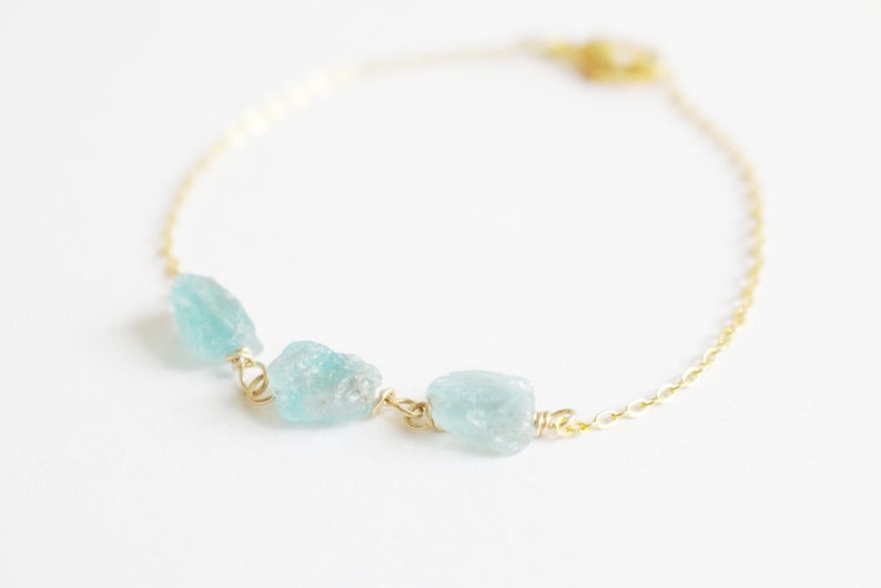 bridesmaid gift Blue apatite bracelet Gemstone bracelet raw crystal bracelet thin gold bracelet raw quartz bracelet blue quartz