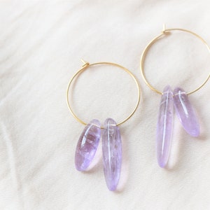 Amethyst hoop earrings, raw crystal earrings, gemstone earrings, raw quartz earrings, crystal hoop earrings, crystal dangle earring image 7