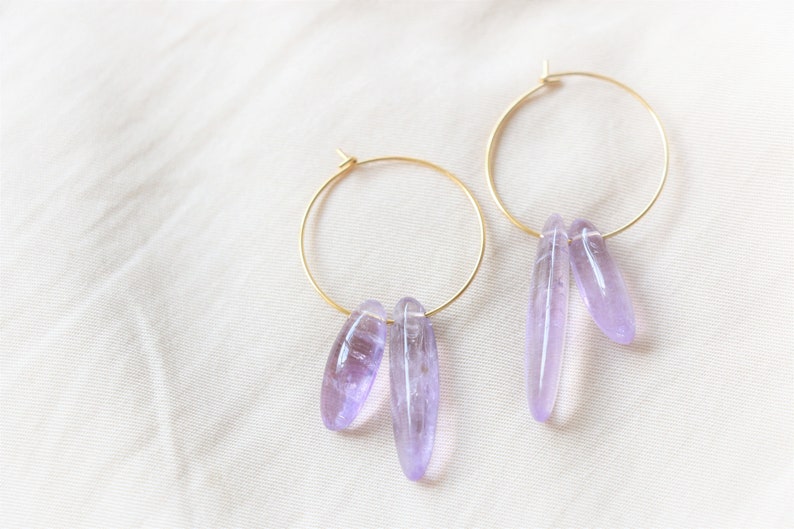 Amethyst hoop earrings, raw crystal earrings, gemstone earrings, raw quartz earrings, crystal hoop earrings, crystal dangle earring image 7