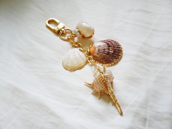 Natural Shell Keychain with Gold-Plated Brass Hardware