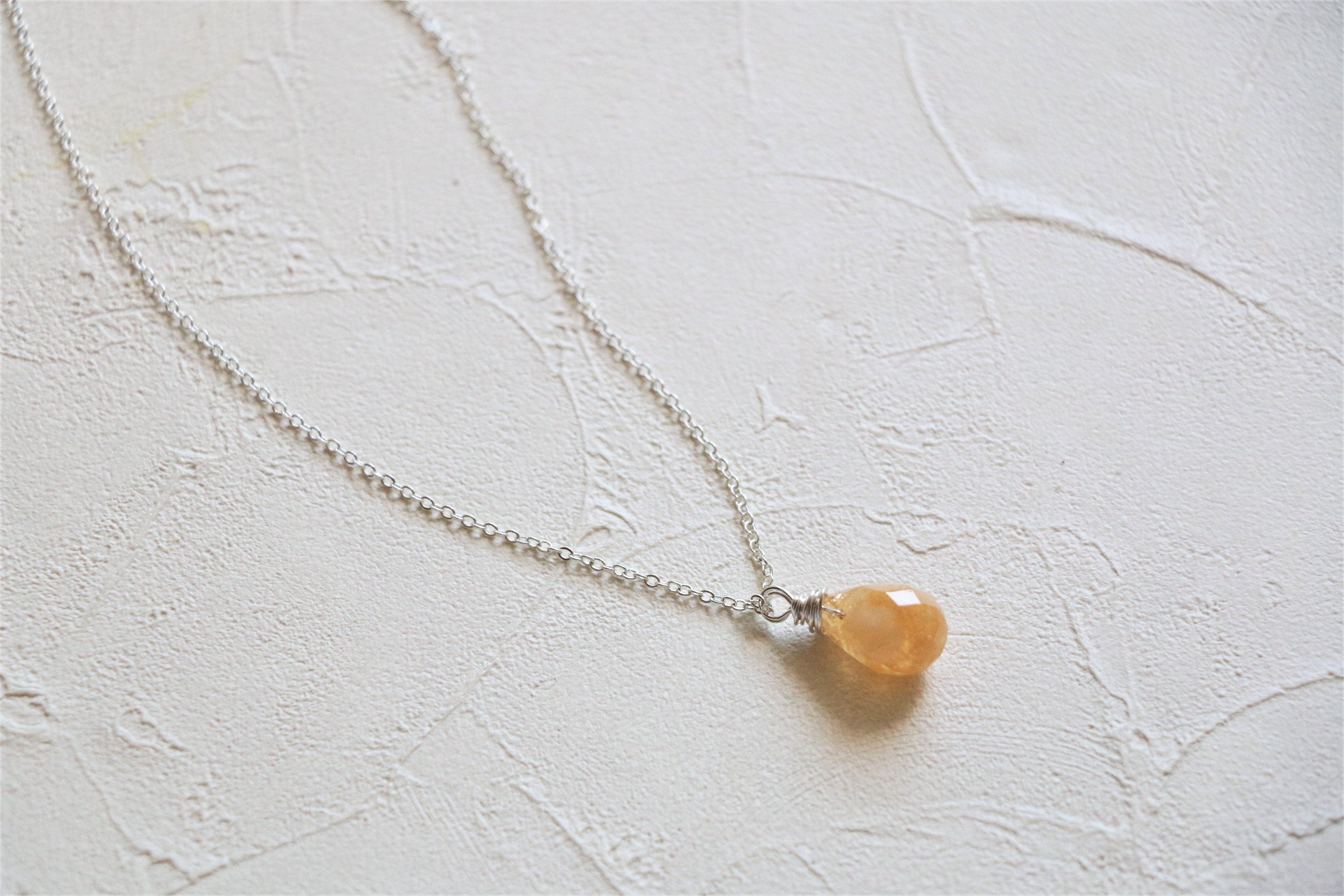 Citrine Necklace Tiny Crystal Necklace Teardrop Crystal Etsy