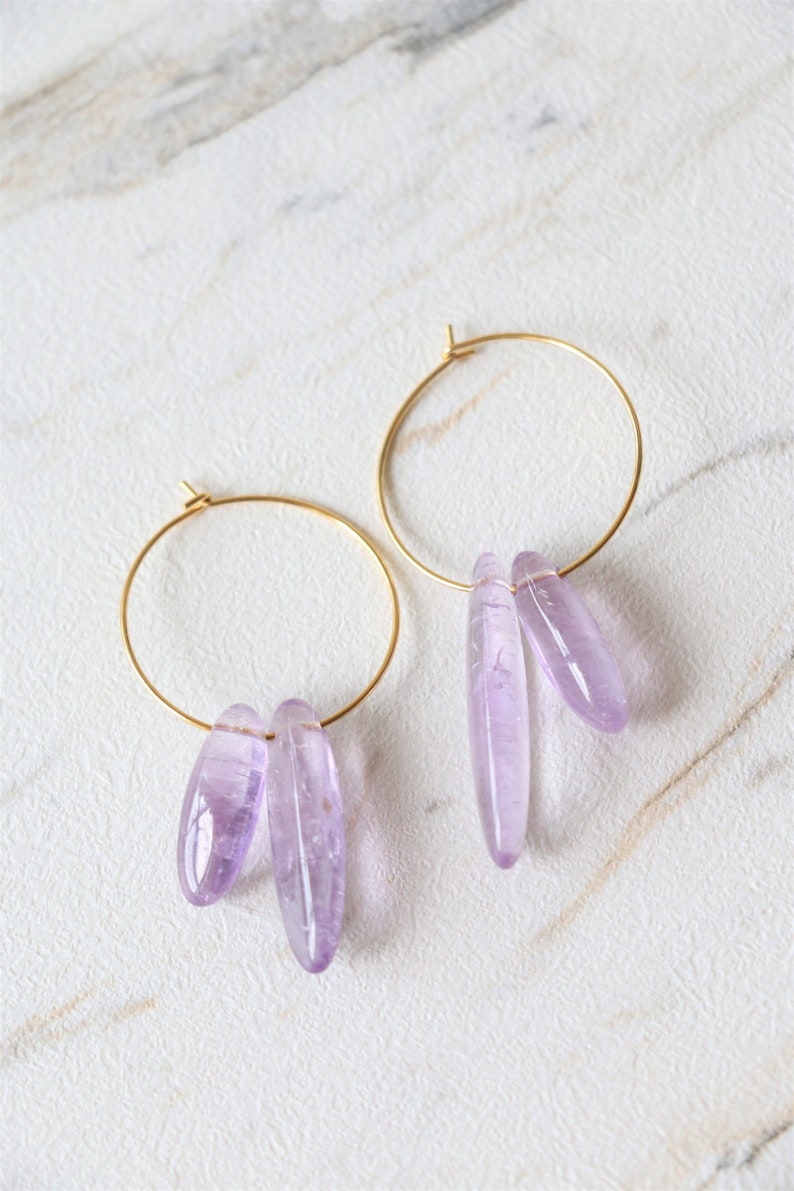 Amethyst Hoop Earrings Raw Crystal Earrings Gemstone Etsy