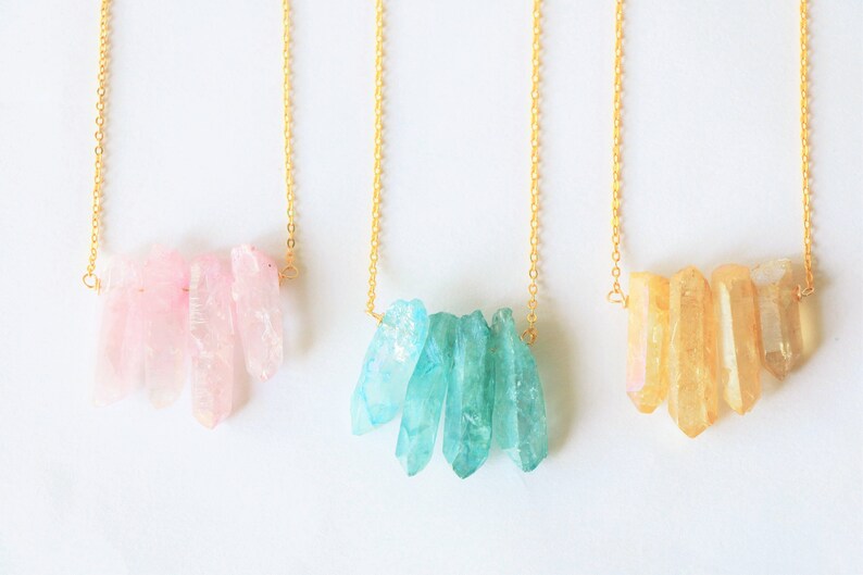 Titanium Quartz Necklace Raw Crystal Necklace Pastel Crystal Etsy