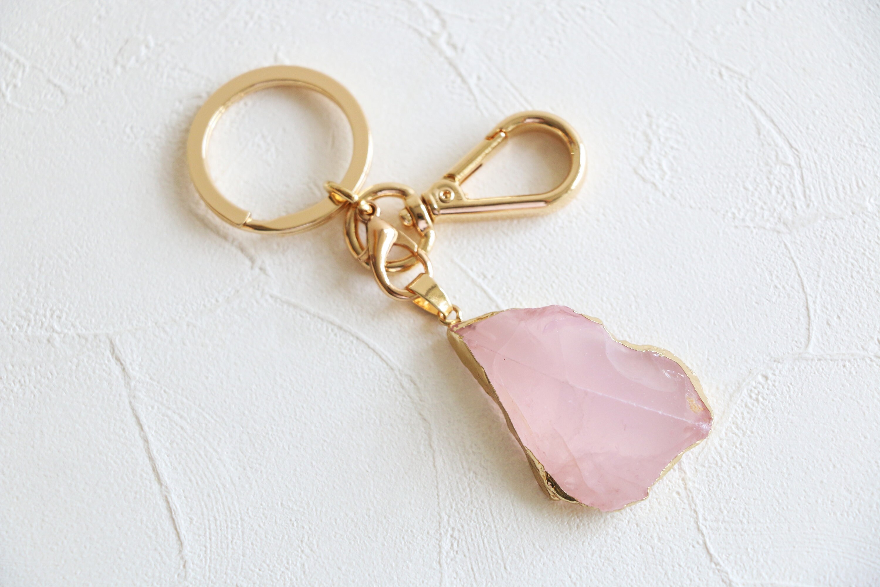 Rose quartz keychain druzy crystal keychain gemstone Etsy