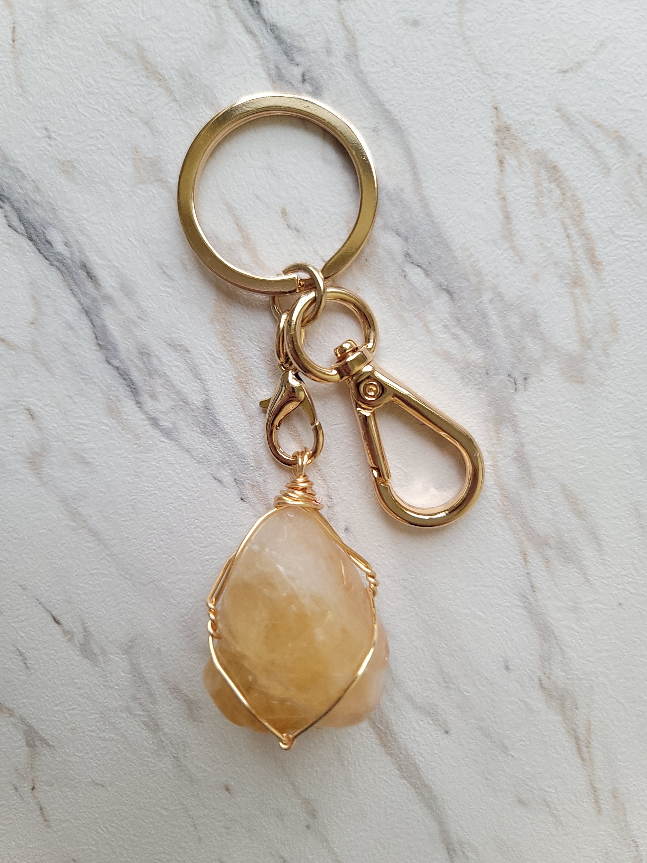 Netted Crystal Key Rings Citrine Keychain, Gemstone Keychain, Natural Stone Keychain, Crystal ...