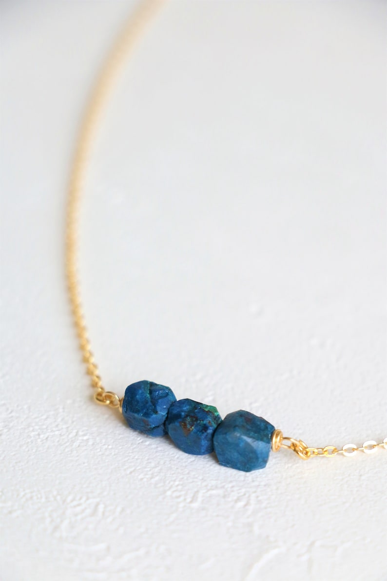 Blue Chrysocolla Necklace, Raw crystal necklace, natural crystal necklace, gemstone necklace, raw quartz necklace, 14k gold filled necklace image 2