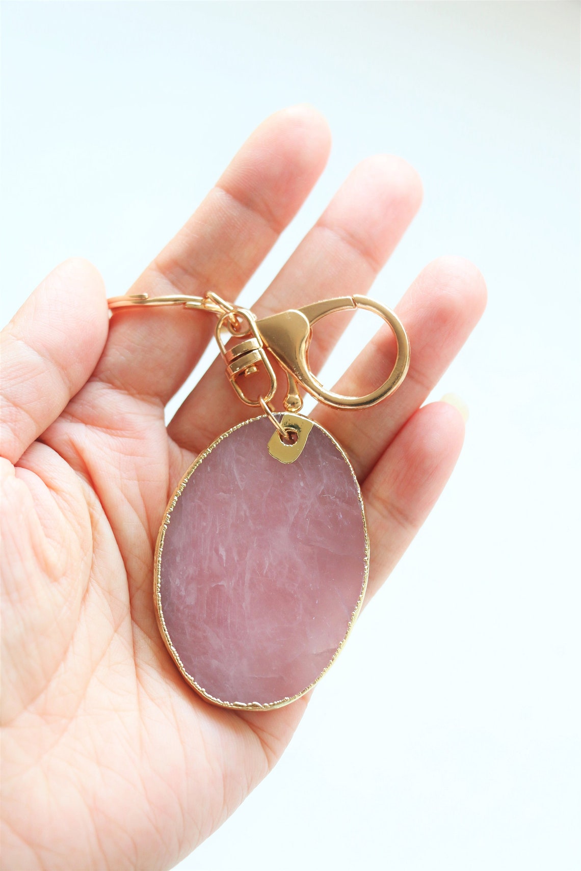 Rose quartz keychain crystal keychain gemstone keychain Etsy