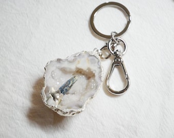 Agate blue kyanite keychain, druzy crystal keychain, gemstone keychain, natural stone keychain, raw crystal, crystal gift, crystal healing