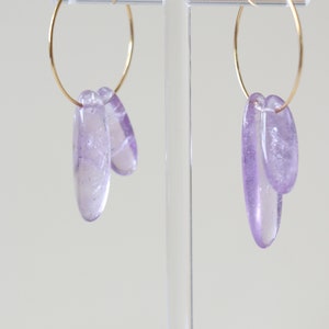 Amethyst hoop earrings, raw crystal earrings, gemstone earrings, raw quartz earrings, crystal hoop earrings, crystal dangle earring image 5