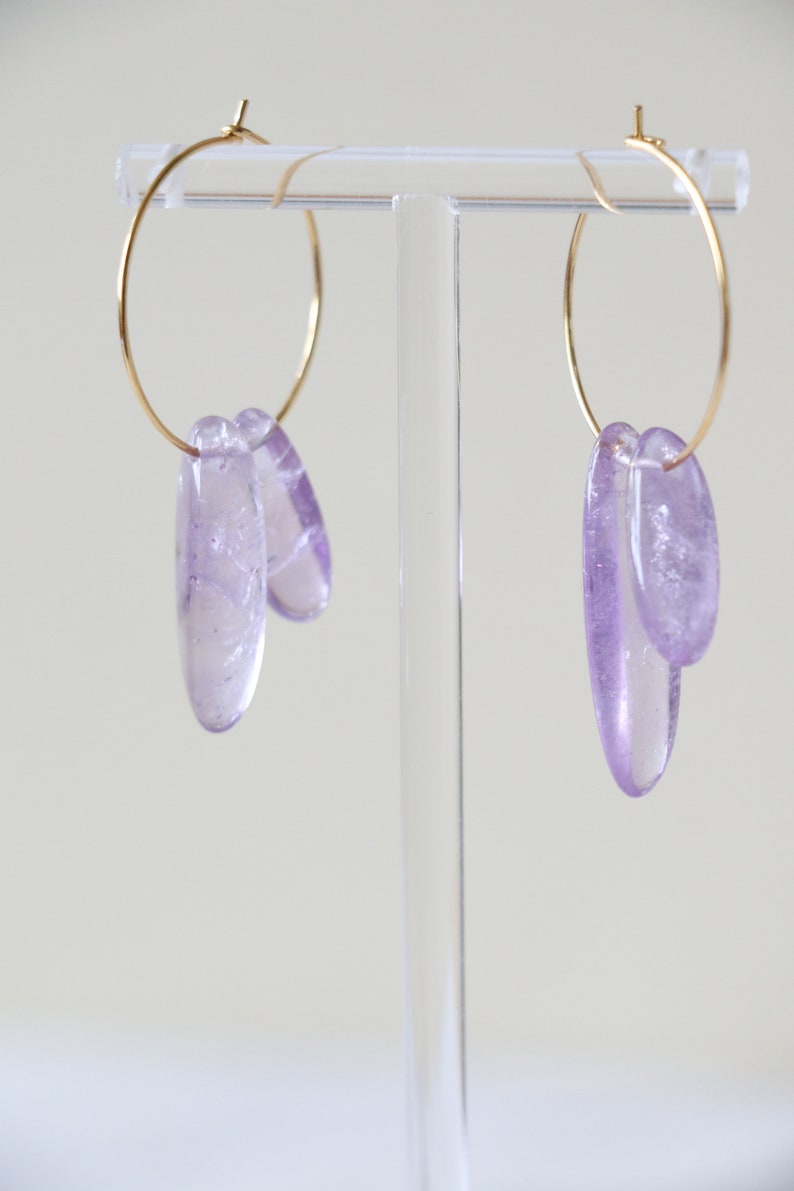 Amethyst hoop earrings, raw crystal earrings, gemstone earrings, raw quartz earrings, crystal hoop earrings, crystal dangle earring image 5