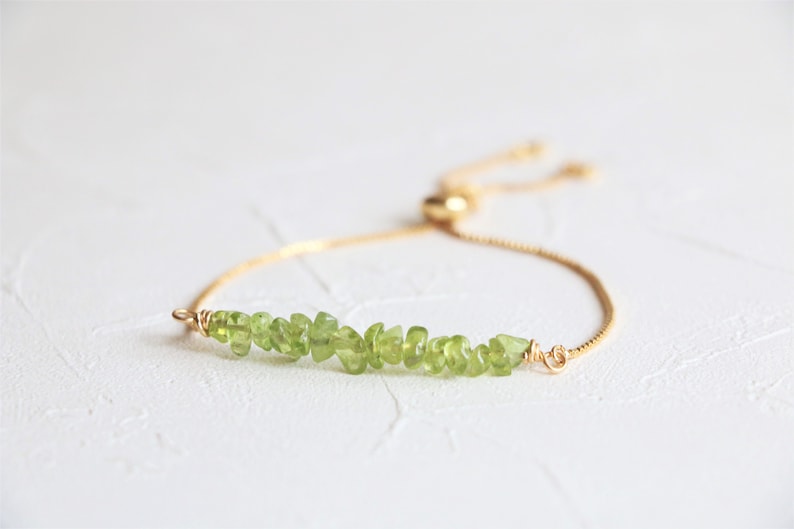 Peridot bracelet, Gemstone bracelet, raw crystal bracelet, sliding bracelet, Minimalist bracelet, Adjustable bracelet, August birthstone image 2