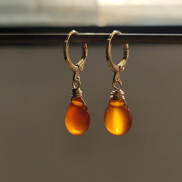 Carnelian earrings, raw crystal earrings, gemstone earrings, raw quartz earrings, rough gemstone earrings, gold hoop earrings