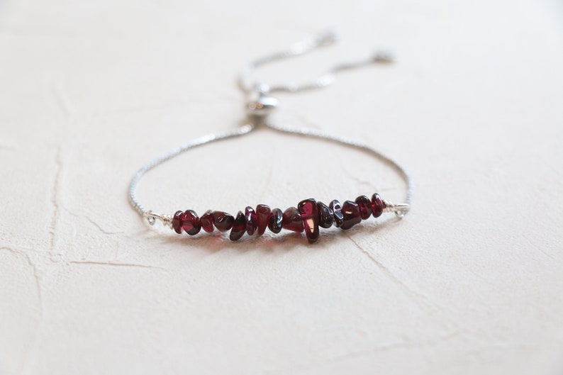 Raw garnet bracelet, Raw crystal bracelet, bridesmaid gift, quartz bracelet, gold garnet bracelet, adjustable bracelet, January birthstone image 2