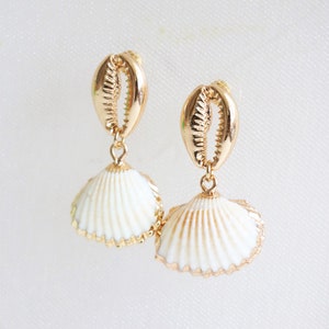 Shell dangle earrings, Sea shell earrings, beach earrings, boho earrings, natural shell earrings, shell earrings gold plated, beach jewelry