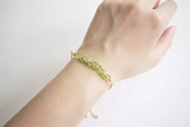 Peridot bracelet, Gemstone bracelet, raw crystal bracelet, sliding bracelet, Minimalist bracelet, Adjustable bracelet, August birthstone image 5