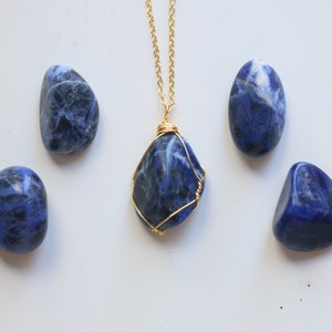 Sodalite necklace, Crystal necklace, wire wrap crystal necklace, crystal cord necklace, crystal pendant, gift for crystal healing
