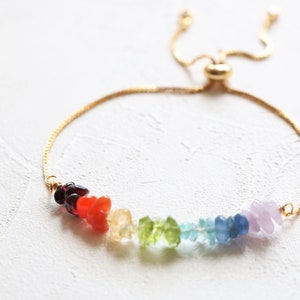 Chakra bracelet, rainbow bracelet, yoga bracelet, raw crystal bracelet, adjustable bracelet, sliding bracelet, gold silver rose gold zdjęcie 6