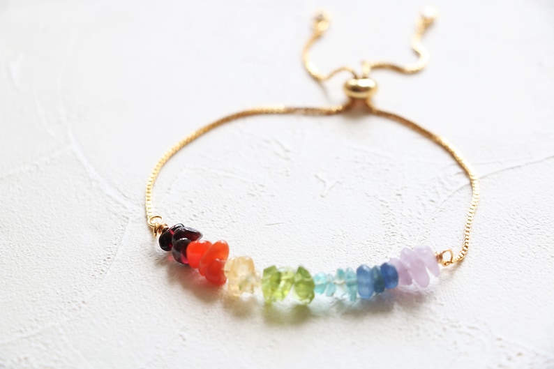 Chakra bracelet, rainbow bracelet, yoga bracelet, raw crystal bracelet, adjustable bracelet, sliding bracelet, gold silver rose gold zdjęcie 6