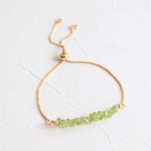 Peridot bracelet, Gemstone bracelet, raw crystal bracelet, sliding bracelet, Minimalist bracelet, Adjustable bracelet, August birthstone image 3