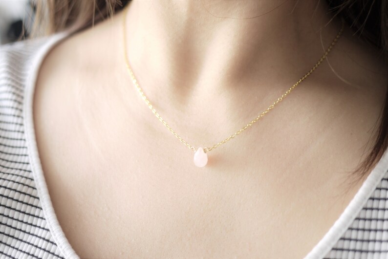 rose quartz droplet necklace crystal necklace quartz necklace gemstone necklace Tiny rose quartz Necklace natural crystal necklace