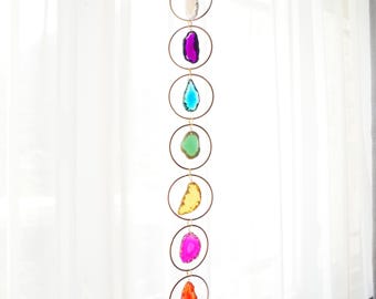7-Chakra Crystal Hanging, Housewarming Gift, Boho Suncatcher Home Decor, Natural Raw Stones,Healing Crystal Window Hanging, Gemstone healing