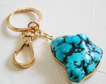 ナバホ族製ターコイズ＆スターリングシルバーのベアクローキーチェーン