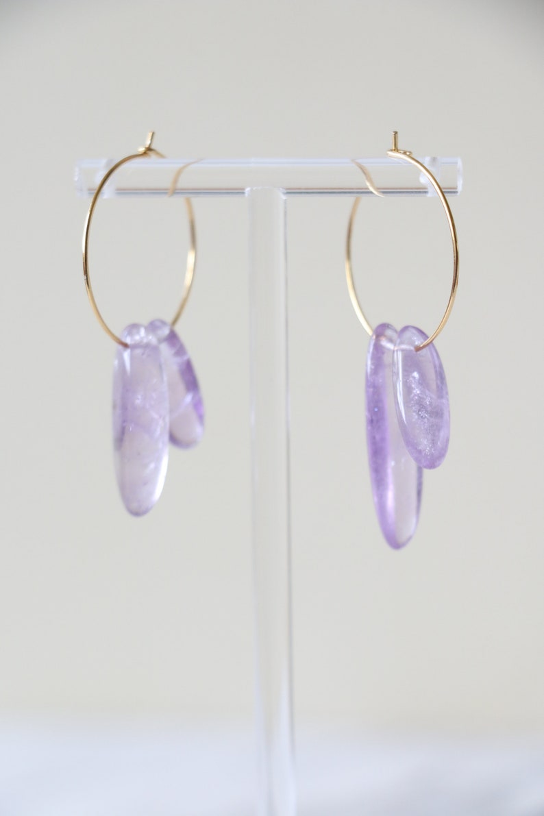 Amethyst hoop earrings, raw crystal earrings, gemstone earrings, raw quartz earrings, crystal hoop earrings, crystal dangle earring image 2