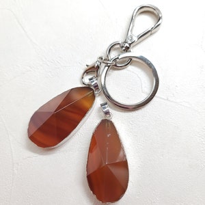 Carnelian keychain, druzy crystal keychain, gemstone keychain, boho keychain, natural stone keychain, crystal gift, crystal healing