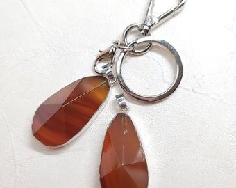 Carnelian keychain, druzy crystal keychain, gemstone keychain, boho keychain, natural stone keychain, crystal gift, crystal healing